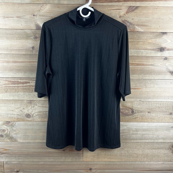 Eloquii Tops - Eloquii Womens Shirt Short Sleeve Mock‎ Neck Ribbed Black Basic Minimalist 18 20